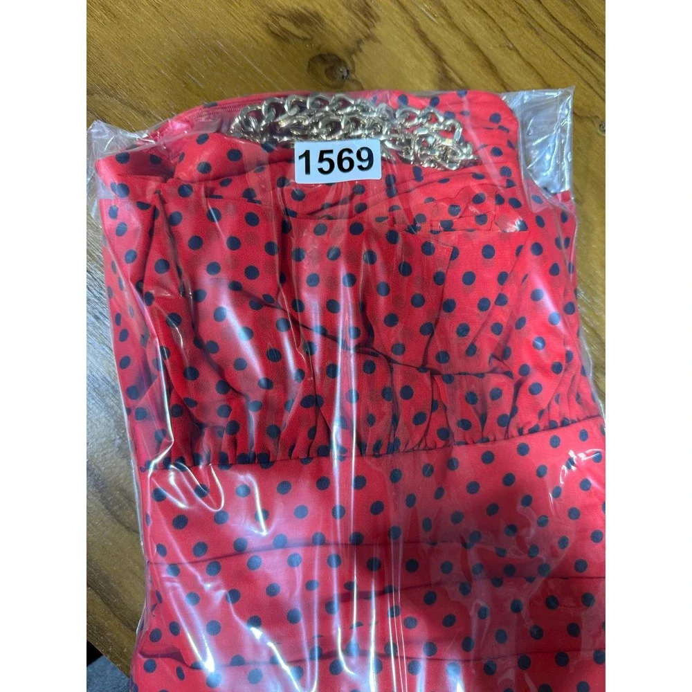 Michael Kors Simple Dot Bustier Dress Women 2 Red Polka Dot Chain Ruched Mini